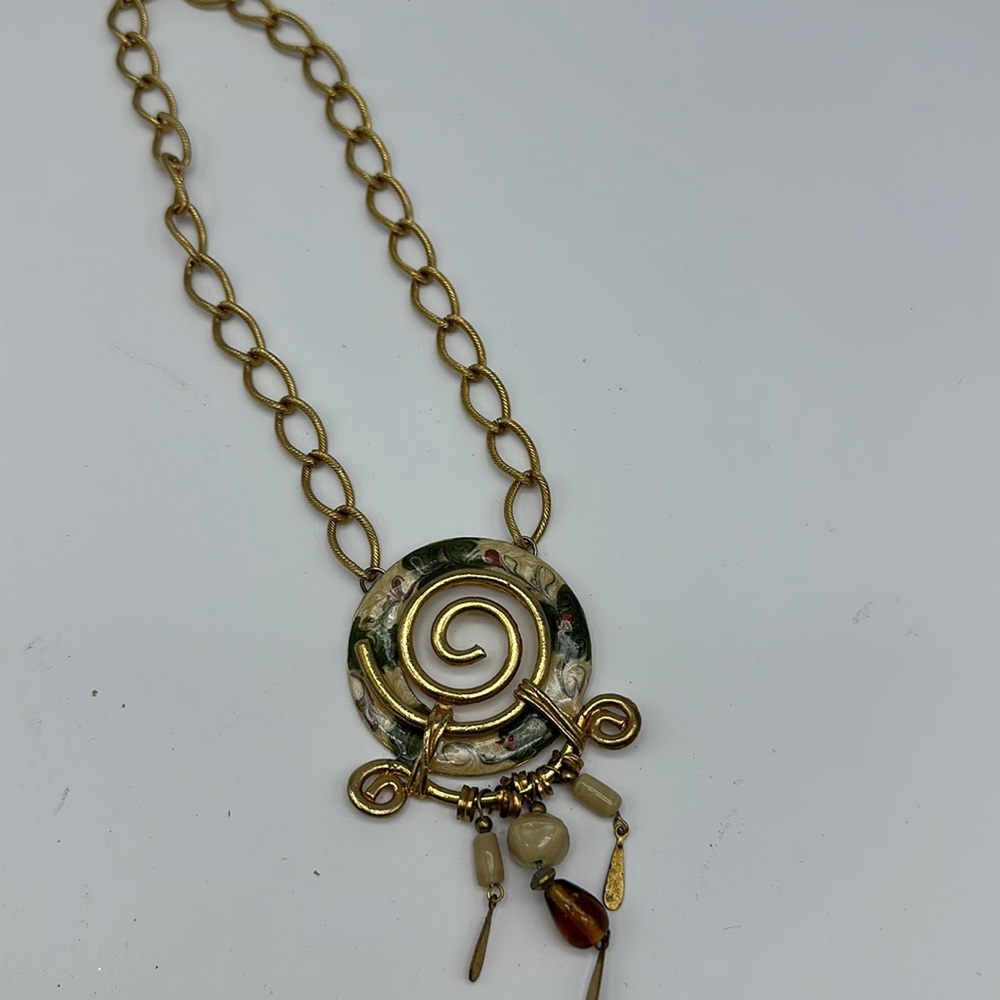 Womens unique Art deco gold‎ tone necklace